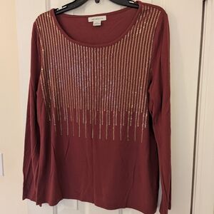 Beautiful sparkly long-sleeved rose-colored Liz Claiborne shirt size large